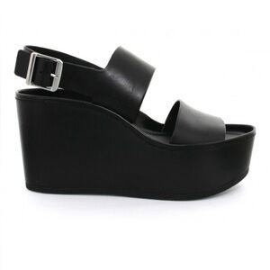 VINCE Idalia Black Leather Chunky Platform Wedge Sandals